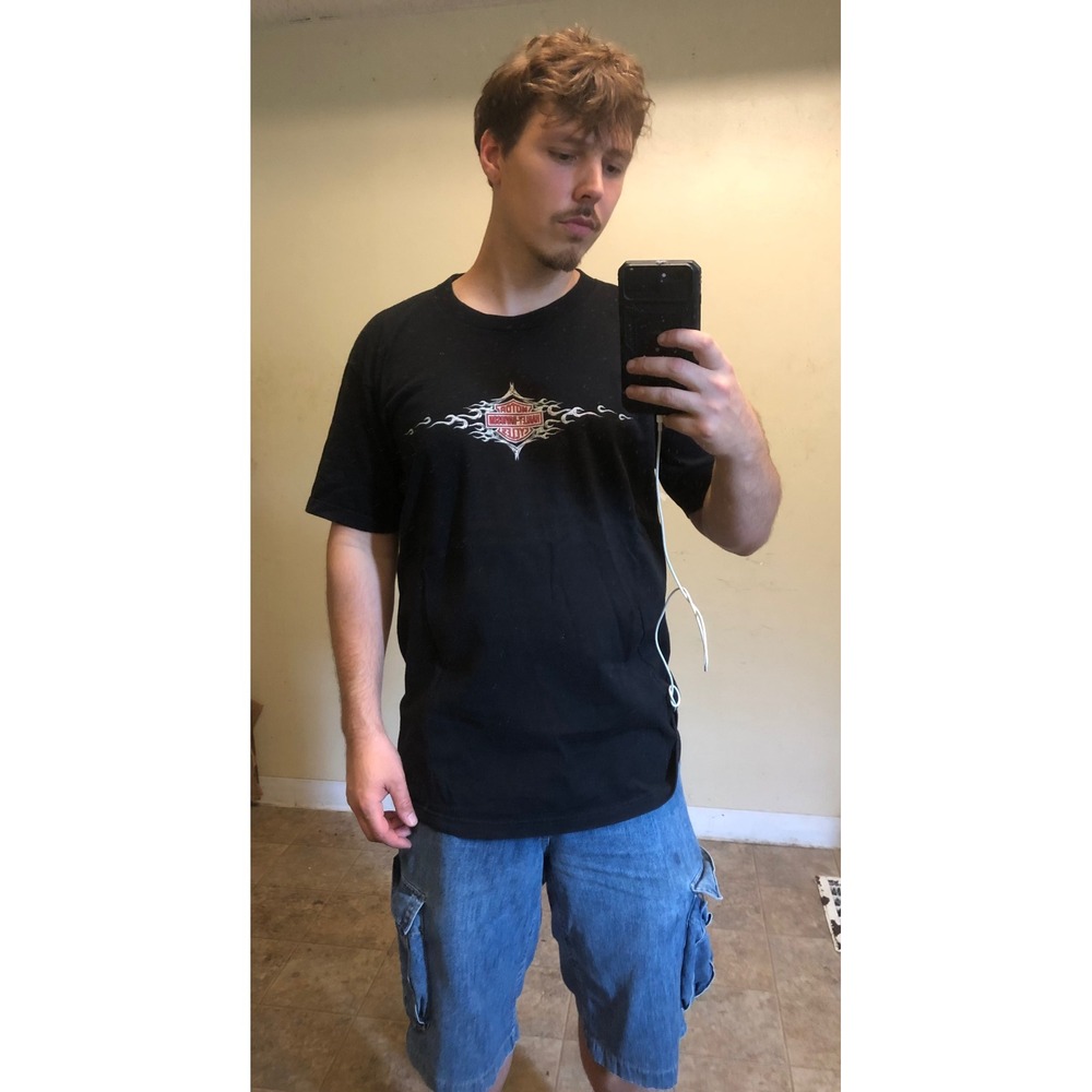 VTG Harley Davidson Chrome Flames Graphic Tee Tribal Early Y2K Grunge Biker